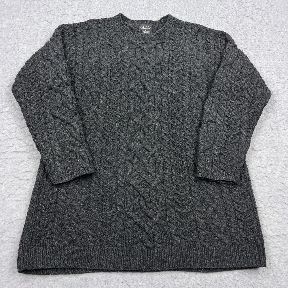 VTG Limited Sweater Women's‎ Medium Charcoal 100% Wool Cable Hand Knit Fisherman